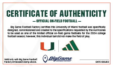 Florida State Seminoles Official Nike Game Football Certificate of Authenticity
